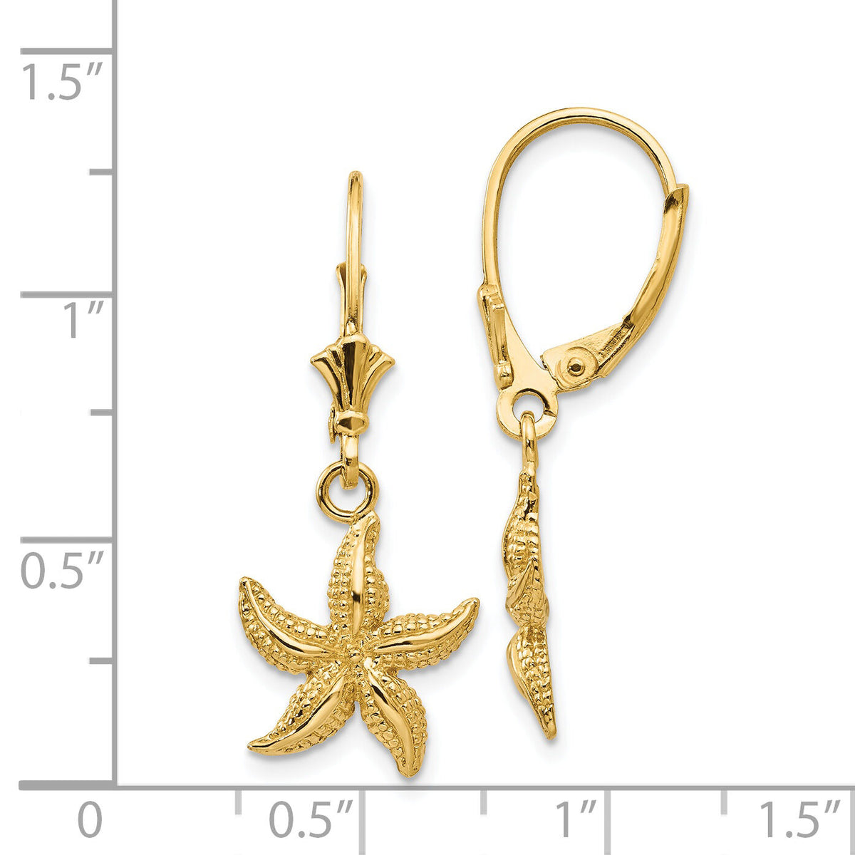 14K Starfish Leverback Earrings-K4426