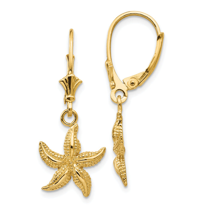 14K Starfish Leverback Earrings-K4426