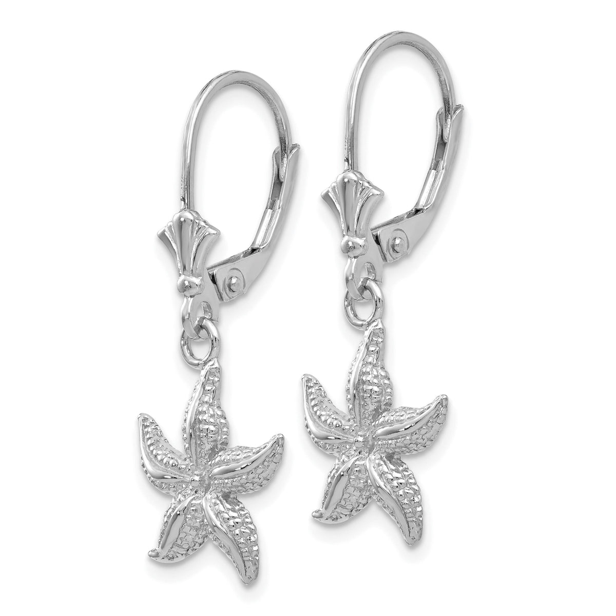 14K White Gold Starfish Leverback Earrings-K4428