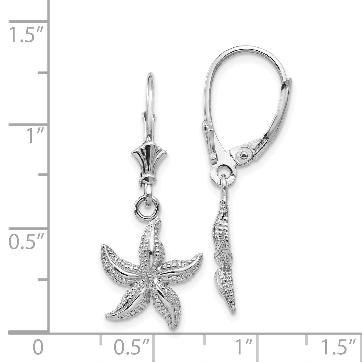 14K White Gold Starfish Leverback Earrings-K4428
