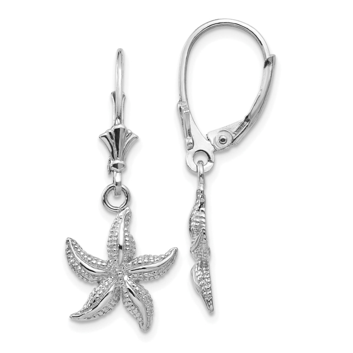 14K White Gold Starfish Leverback Earrings-K4428