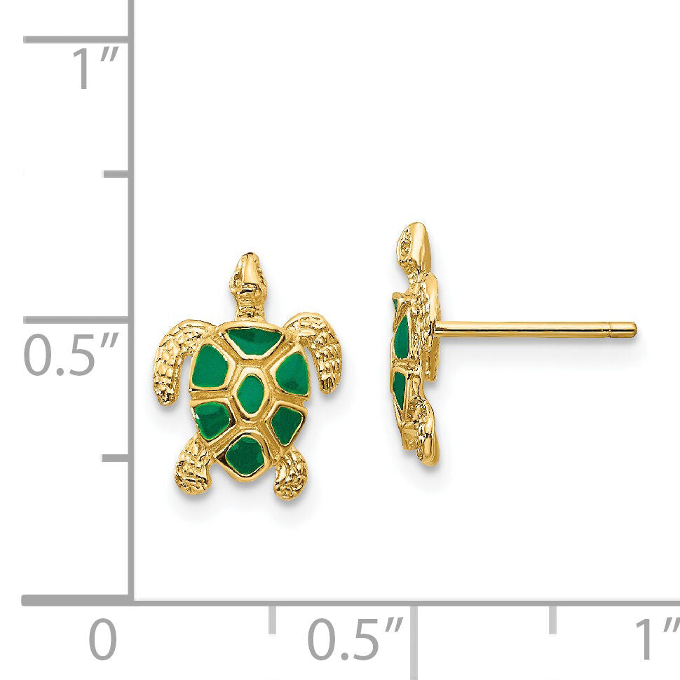 14K Green Enameled Sea Turtle Post Earrings-K4447