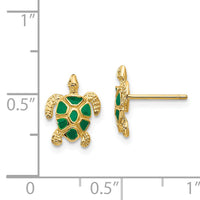 14K Green Enameled Sea Turtle Post Earrings-K4447
