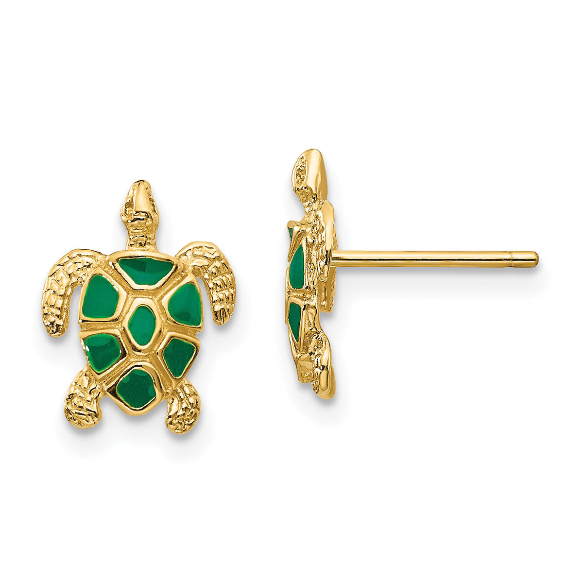 14K Green Enameled Sea Turtle Post Earrings-K4447