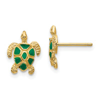 14K Green Enameled Sea Turtle Post Earrings-K4447