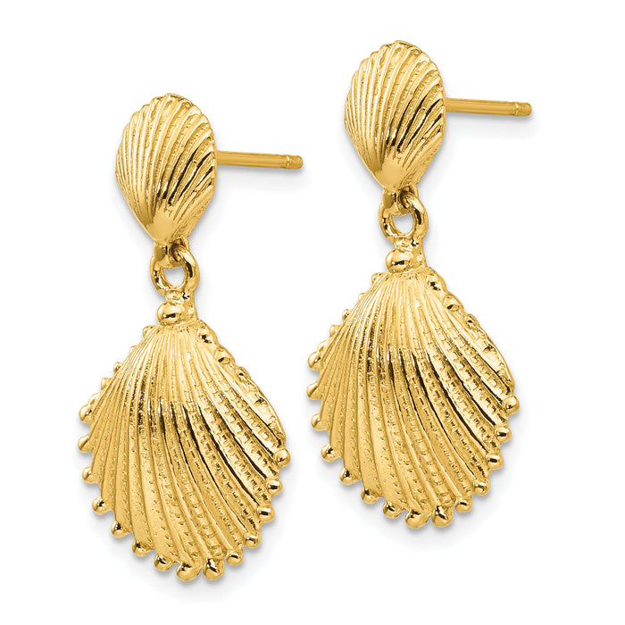 14K Scallop Shell Dangle Post Earrings-K4456