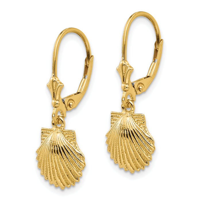14K Scallop Shell Leverback Earrings-K4459