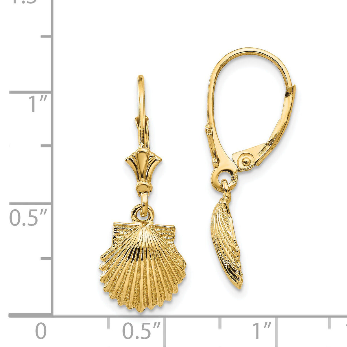 14K Scallop Shell Leverback Earrings-K4459