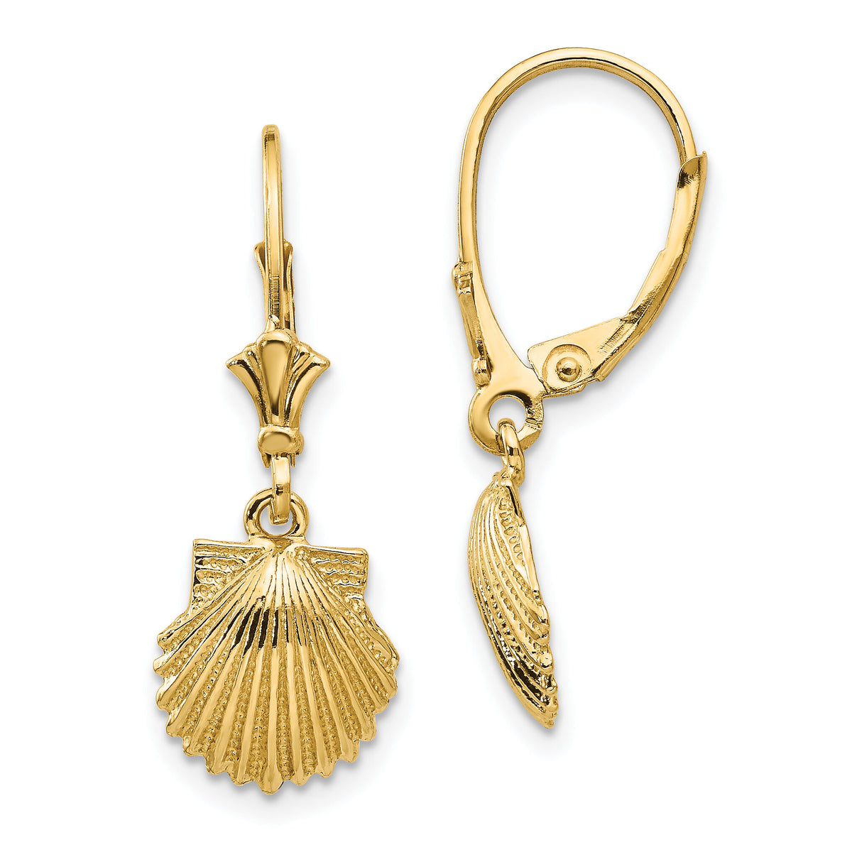 14K Scallop Shell Leverback Earrings-K4459