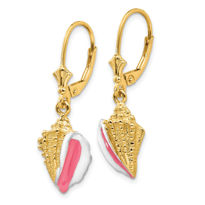14K Enameled Conch Shell Leverback Earrings-K4464