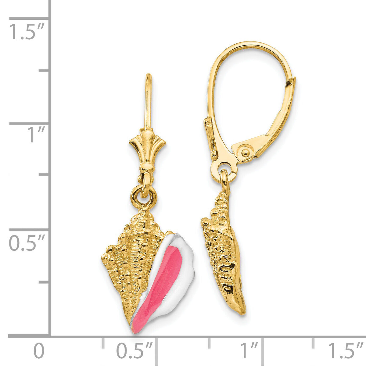 14K Enameled Conch Shell Leverback Earrings-K4464