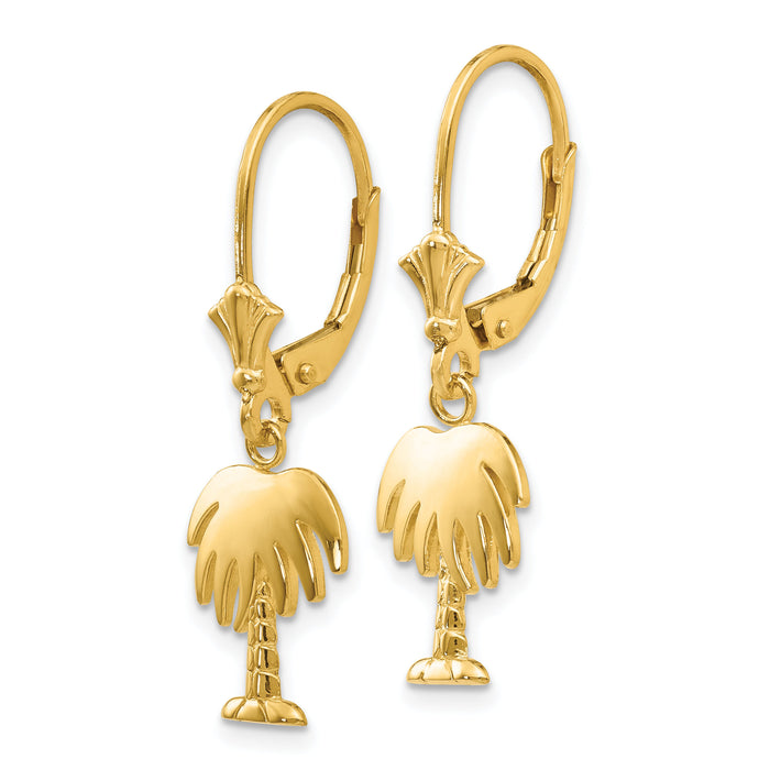 14K Palm Tree Leverback Earrings-K4487