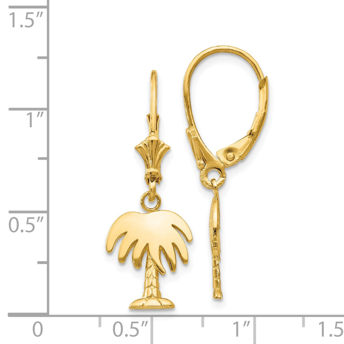 14K Palm Tree Leverback Earrings-K4487