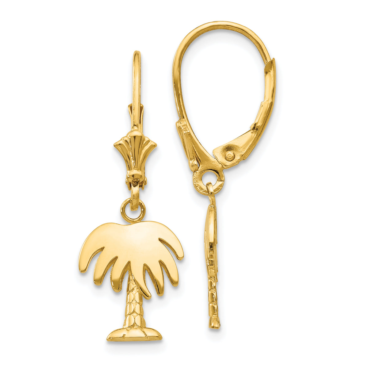 14K Palm Tree Leverback Earrings-K4487