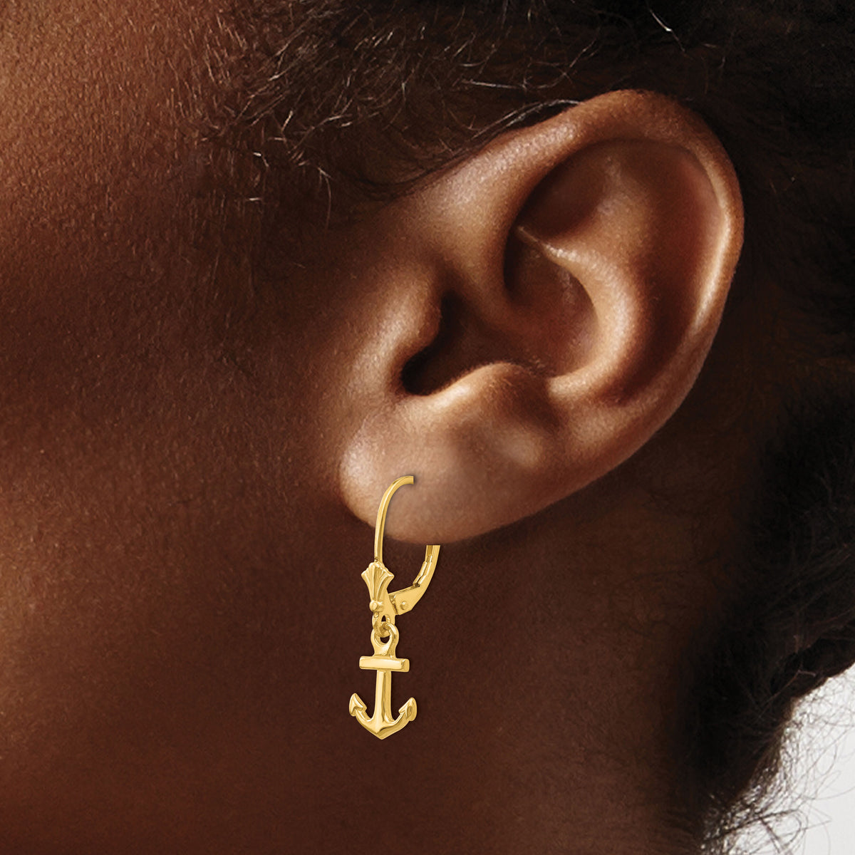 14K Mini Anchor Leverback Earrings-K4503