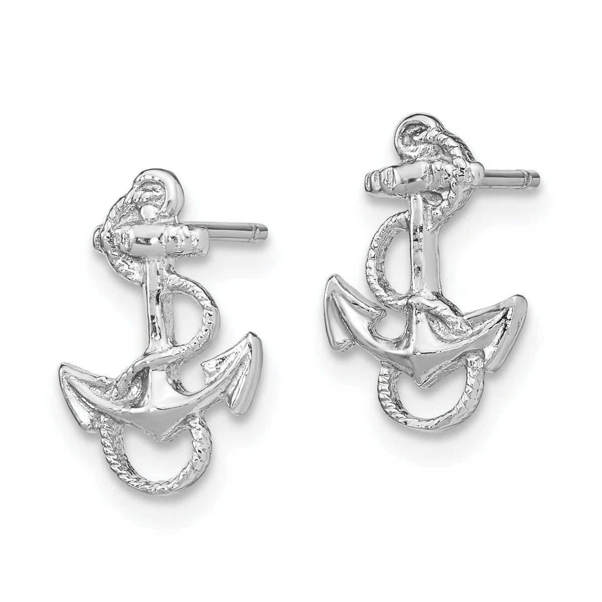 14K White Gold Anchor with Rope Trim Post Earrings-K4504W