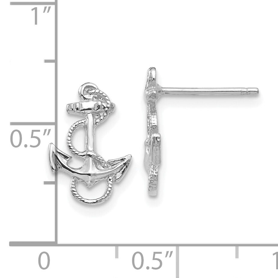 14K White Gold Anchor with Rope Trim Post Earrings-K4504W