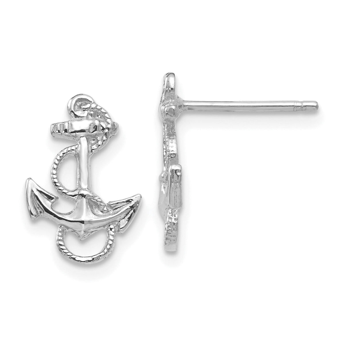 14K White Gold Anchor with Rope Trim Post Earrings-K4504W