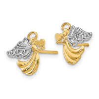 14K w/Rhodium Angel With Heart Post Earrings-K4523