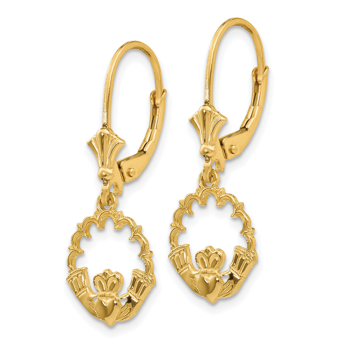 14K Claddagh in Circle Leverback Earrings-K4525