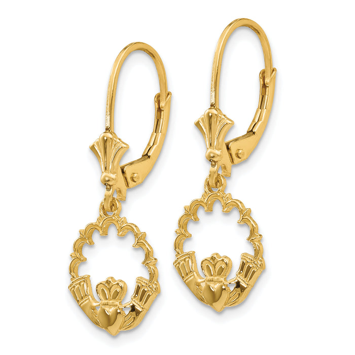 14K Claddagh in Circle Leverback Earrings-K4525