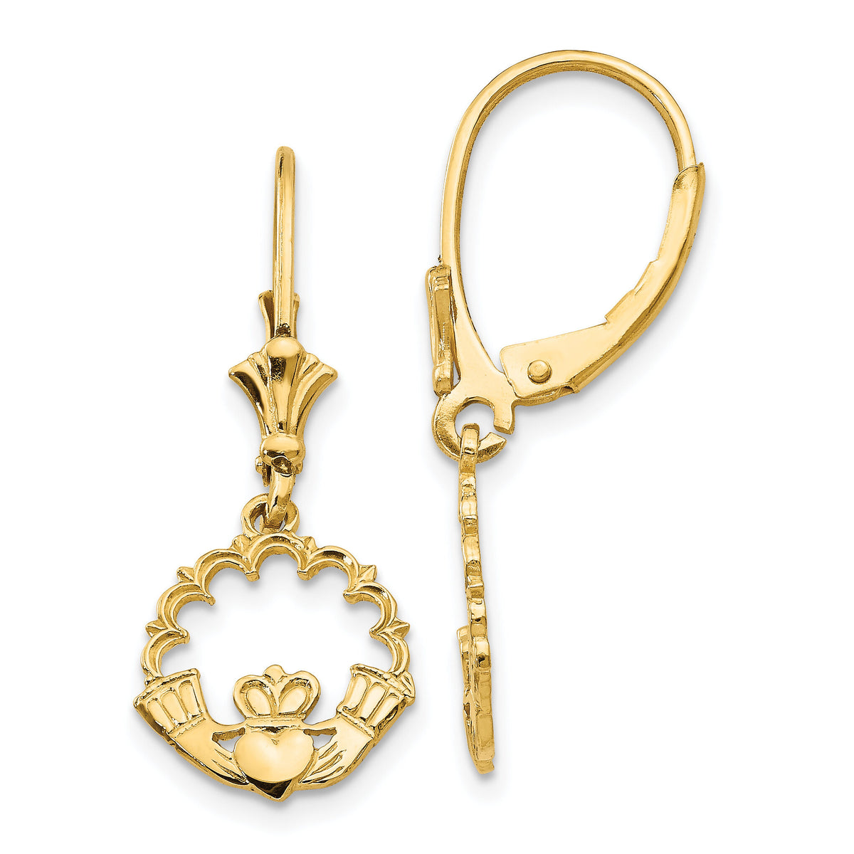 14K Claddagh in Circle Leverback Earrings-K4525