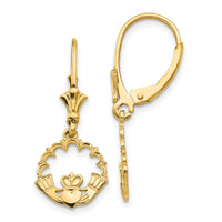 14K Claddagh in Circle Leverback Earrings-K4525