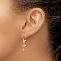 14K Two-tone Heart on Cross Leverback Earrings-K4528