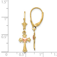 14K Two-tone Heart on Cross Leverback Earrings-K4528