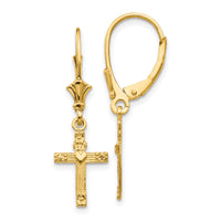 14K Mini Cross with Heart Leverback Earrings-K4531