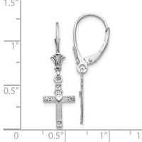 14K White Gold Mini Cross with Heart Leverback Earrings-K4531W