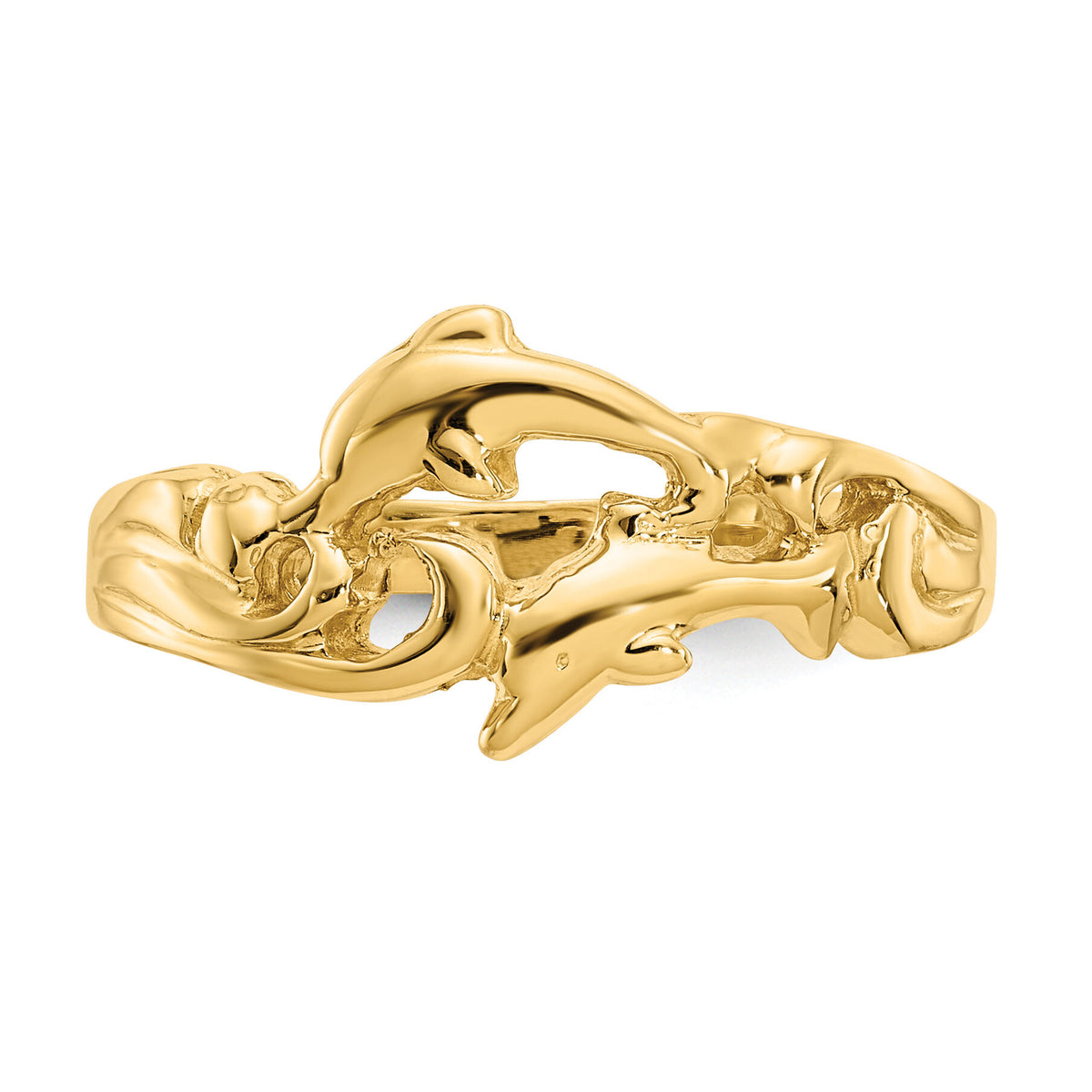 14K Double Dolphins with Waves Ring-K4551
