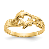 14K Double Dolphins with Waves Ring-K4551