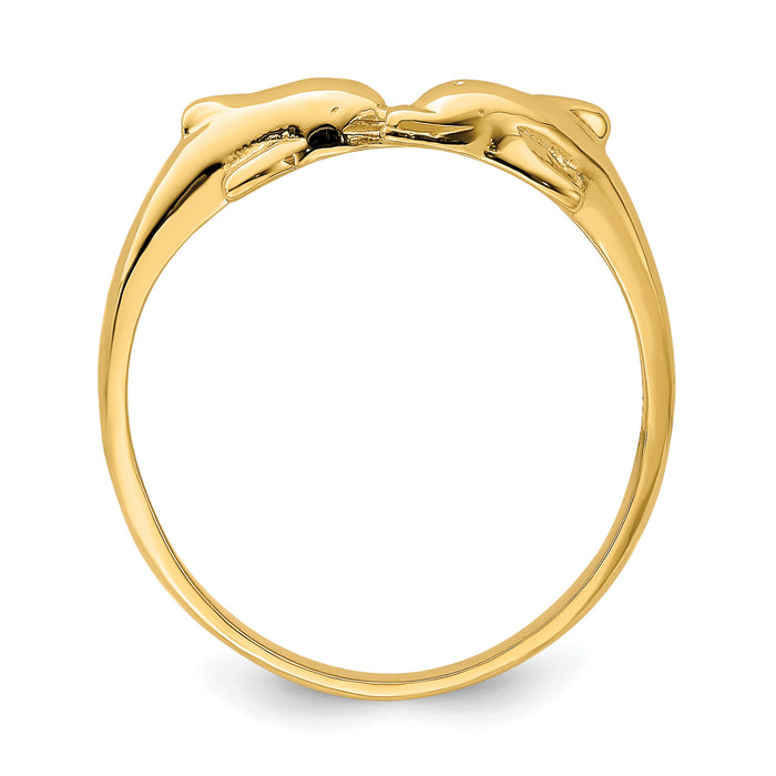 14K Dolphin Kissing Dolphin Ring-K4554