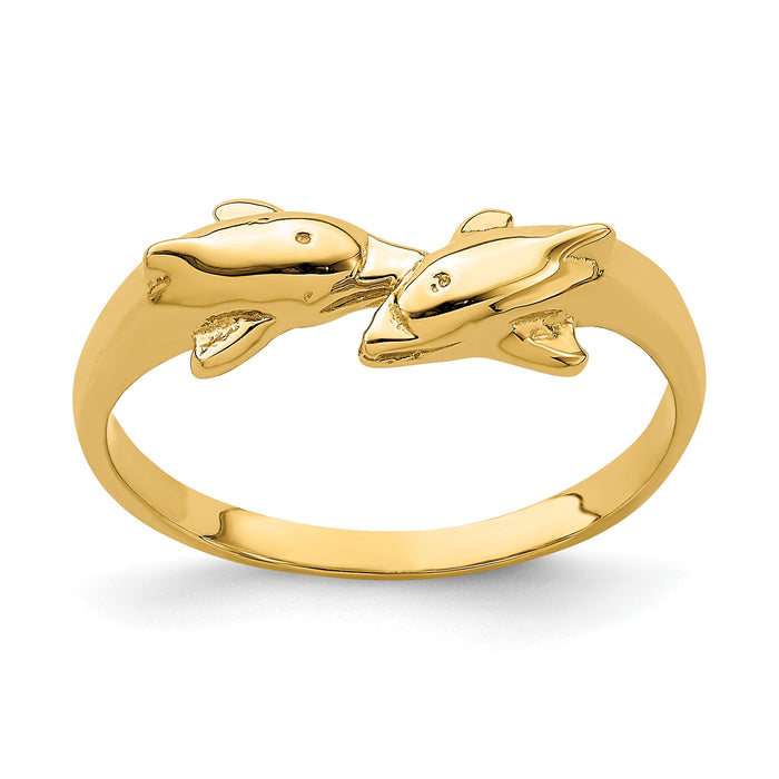 14K Dolphin Kissing Dolphin Ring-K4554