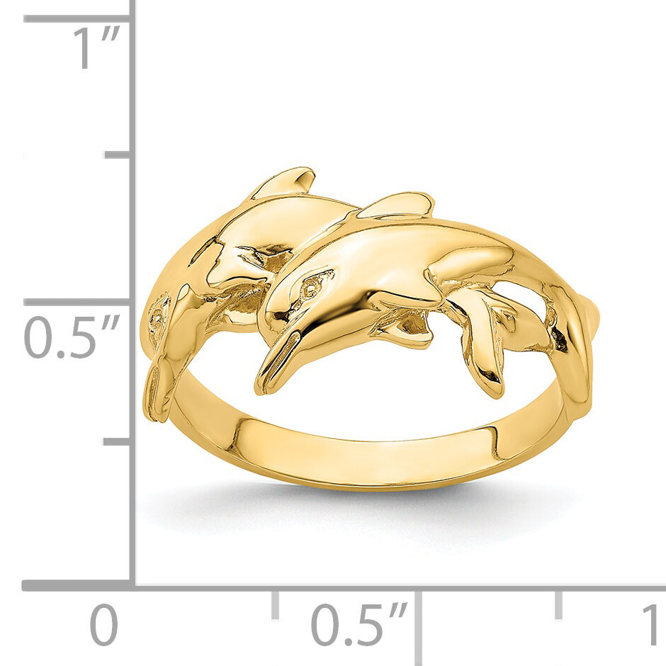 14K Polished Double Dolphin Ring-K4562