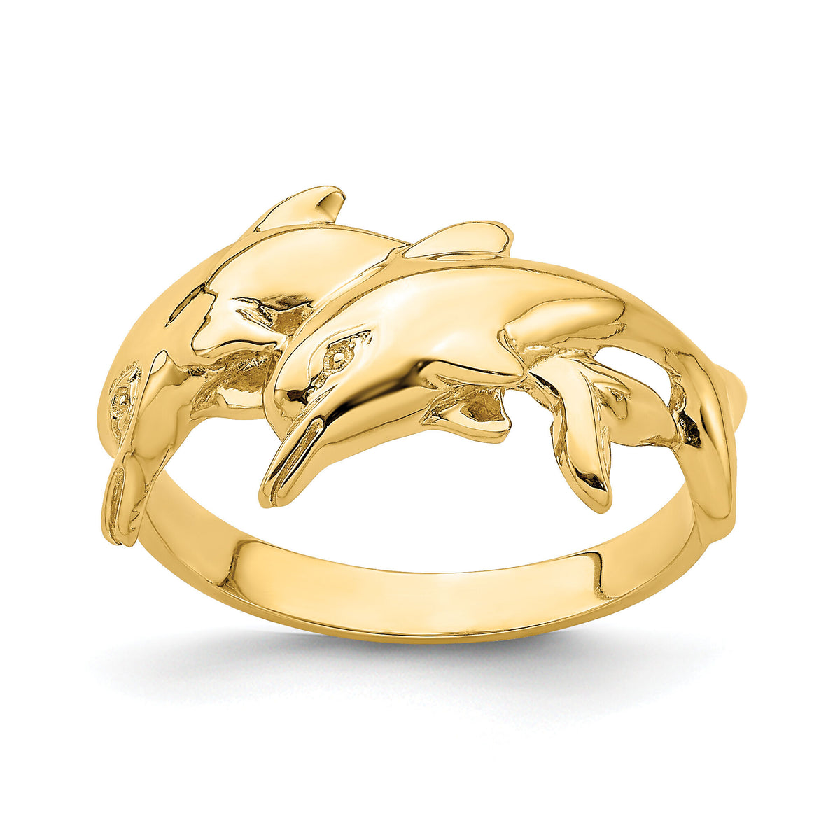 14K Polished Double Dolphin Ring-K4562