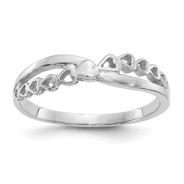 14K White Gold Polished Criss Cross Pattern Hearts Ring-K4568W