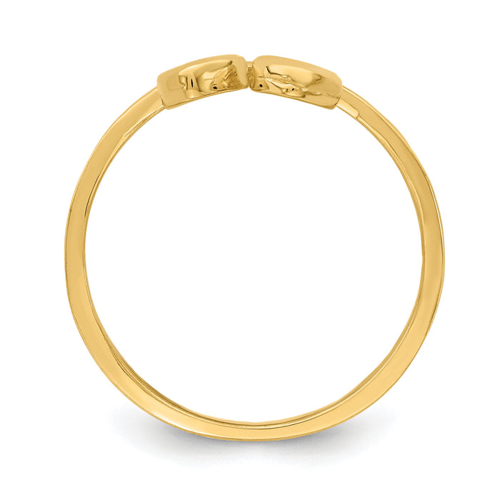 14K Double Heart Drop V Ring-K4576