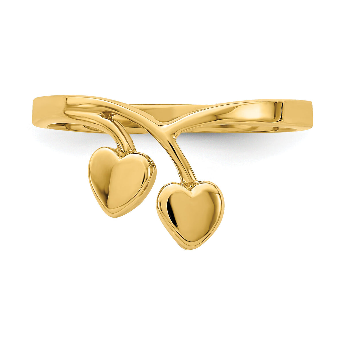 14K Double Heart Drop V Ring-K4576