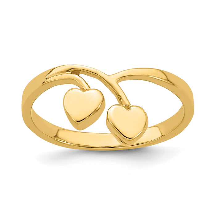 14K Double Heart Drop V Ring-K4576