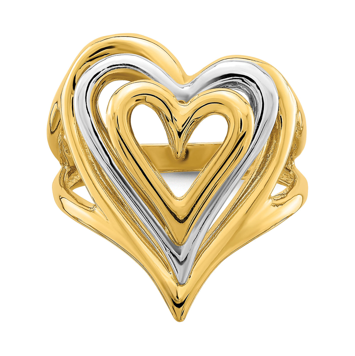 14K Two-tone Triple Stacked Heart Ring-K4579