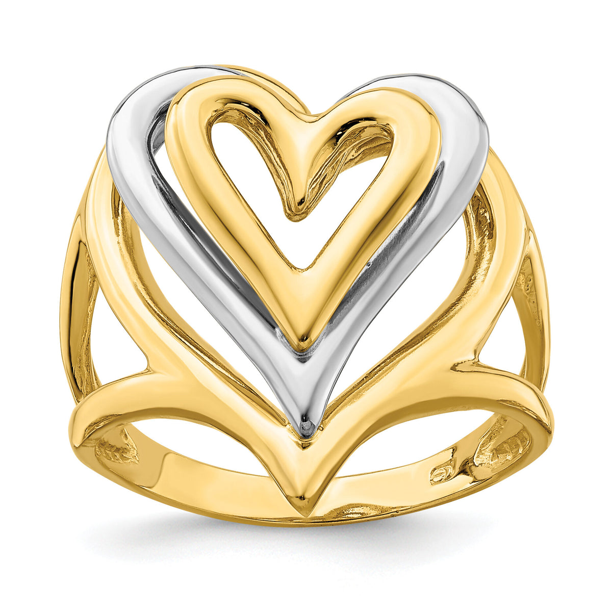 14K Two-tone Triple Stacked Heart Ring-K4579