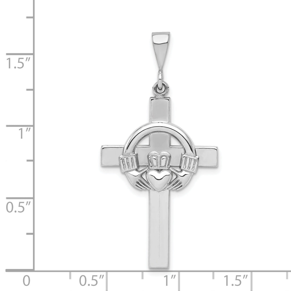 14k White Gold Claddagh Cross Pendant-K459