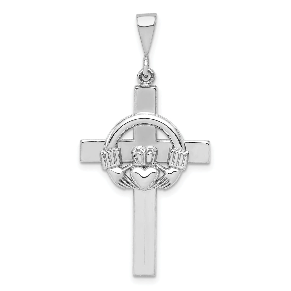 14k White Gold Claddagh Cross Pendant-K459