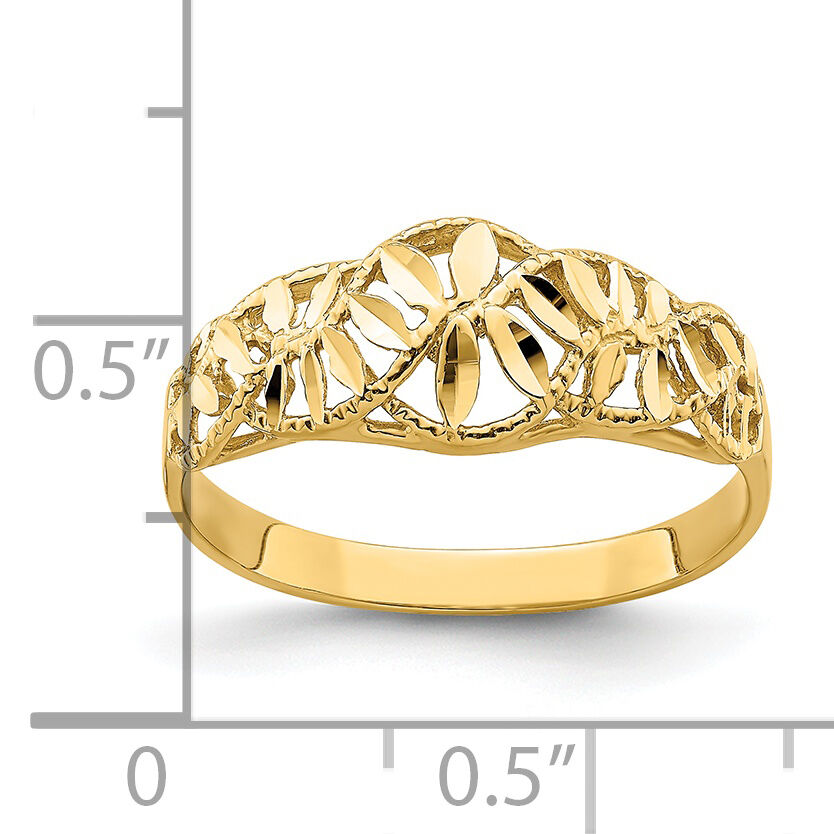 14K Diamond-cut Cut-Out Vine and Leaf Design Dome Ring-K4610