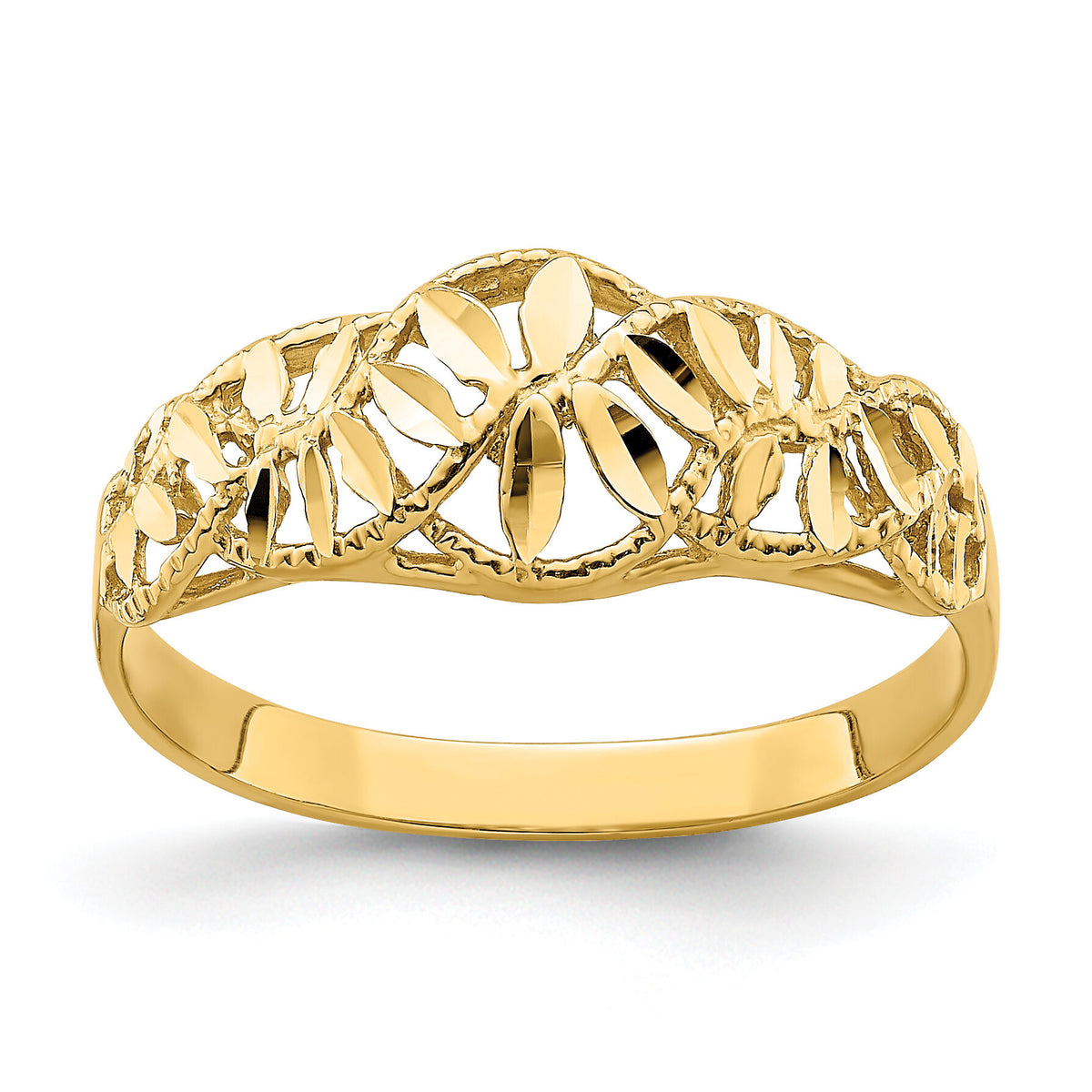 14K Diamond-cut Cut-Out Vine and Leaf Design Dome Ring-K4610