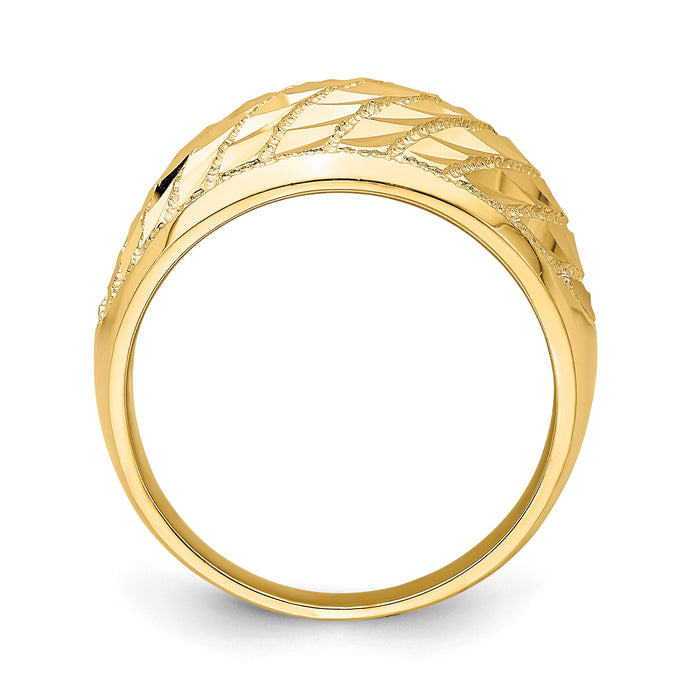 14K Diamond-cut Lattice Pattern Dome Ring-K4611