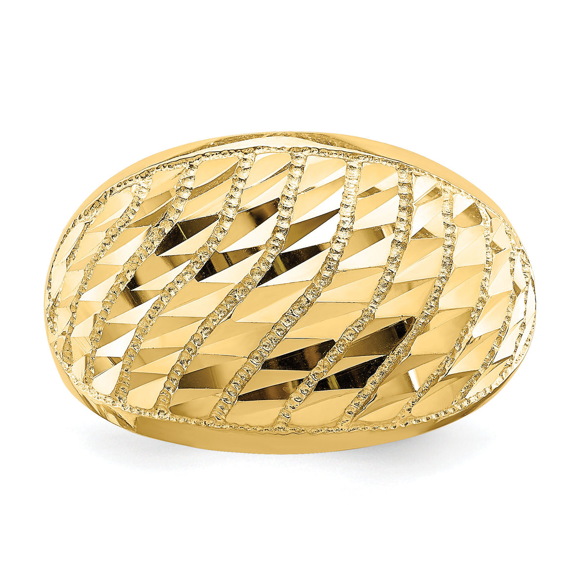14K Diamond-cut Lattice Pattern Dome Ring-K4611