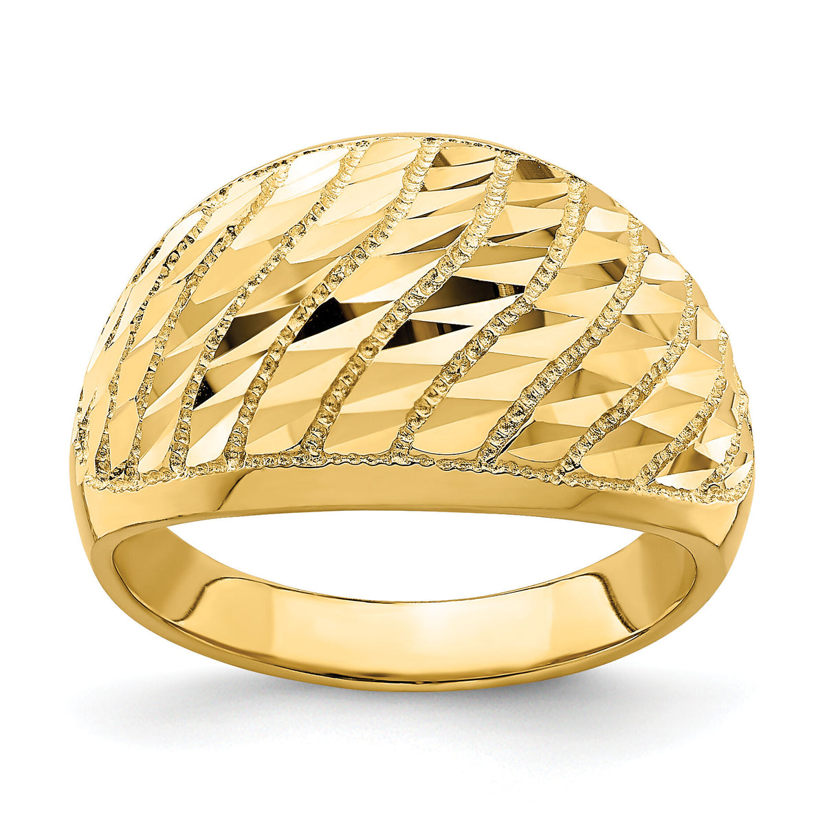 14K Diamond-cut Lattice Pattern Dome Ring-K4611